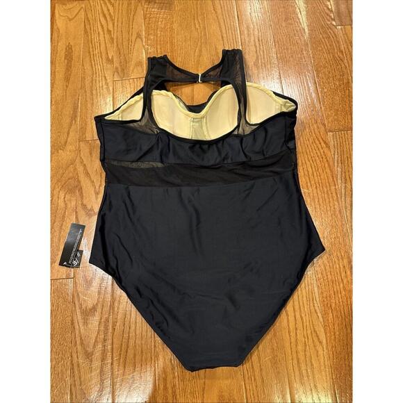 Paramour Black Mesh Panel Underwire One Piece Swimsuit Plus Size 1X New UPF 50+ - Picture 4 of 6
